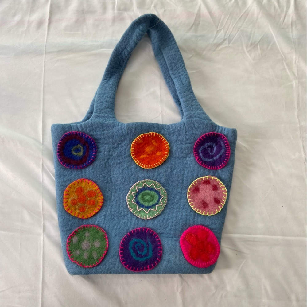 Playful Blue and Pink Tote Bags with Artistic Flair wool eclectic bag